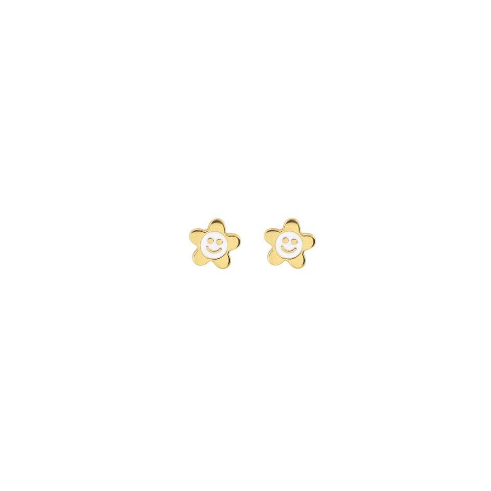 NEW KRIS NATIONS women's smiley daisy enamel stud earrings in gold